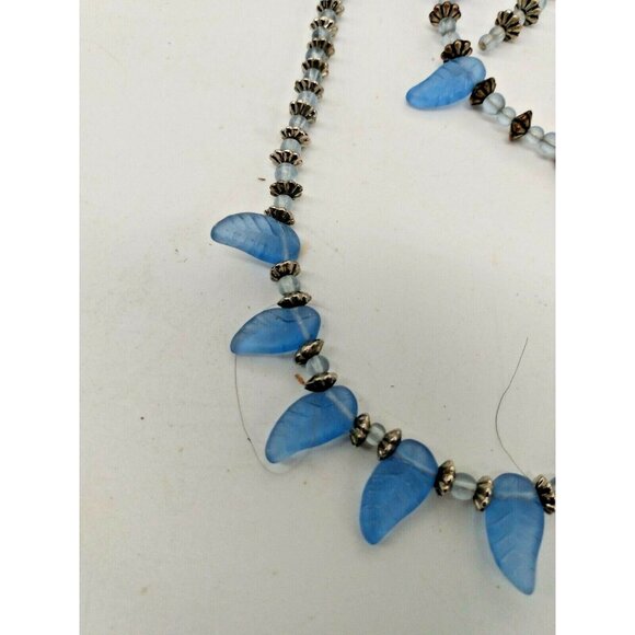 Handstrung Parure Ice Blue Acrylic Necklace, Bracelet & Earrings Set  Metal Bead - Picture 5 of 12